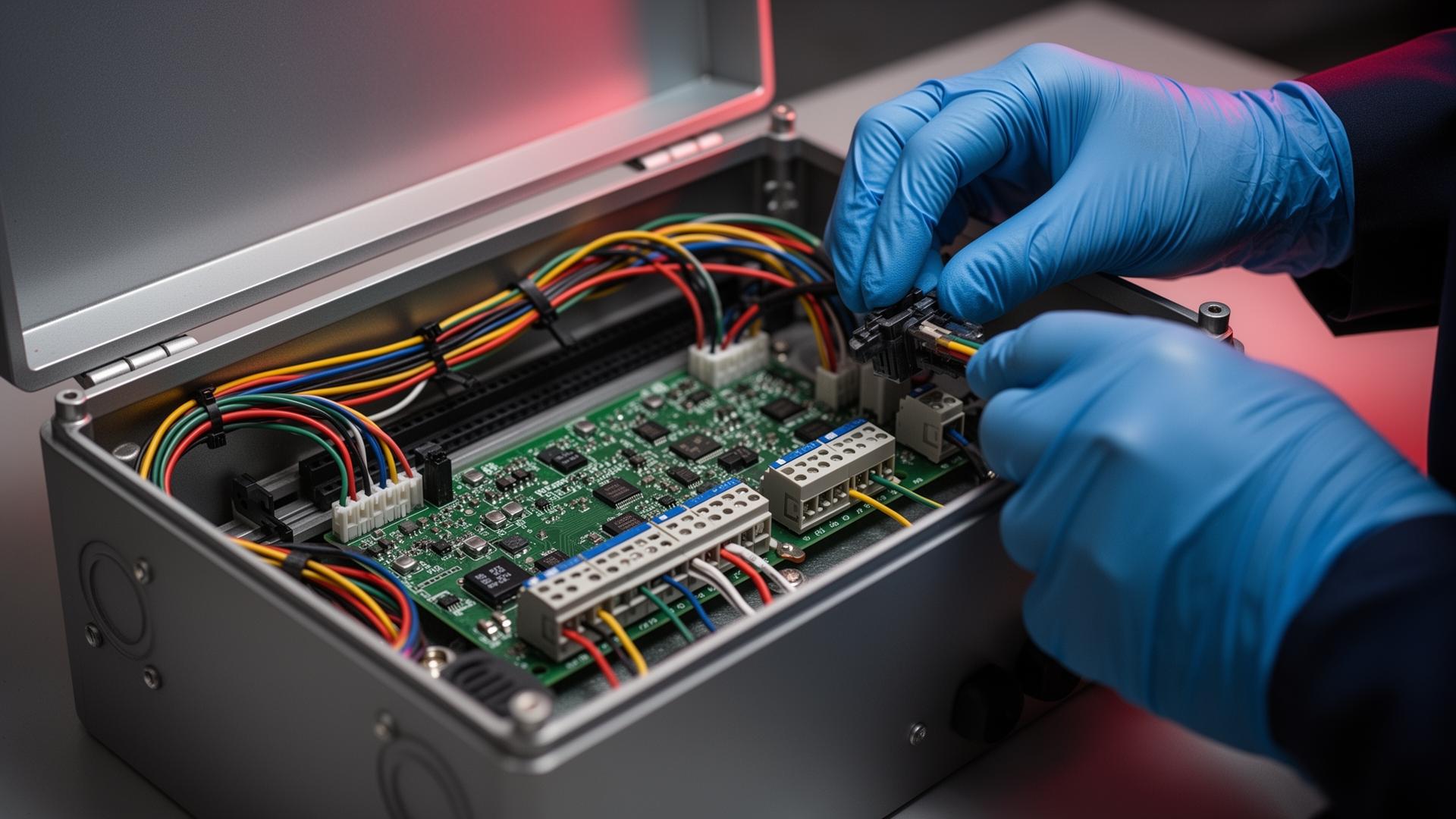 Electromechanical box build with PCB and ribbon cable