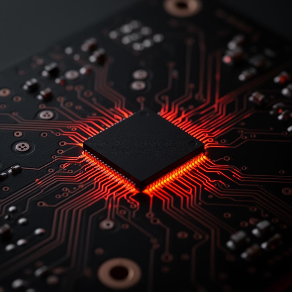 HDI black PCB with glowing red traces