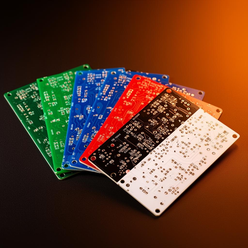 Stack of PCBs in different solder mask colors